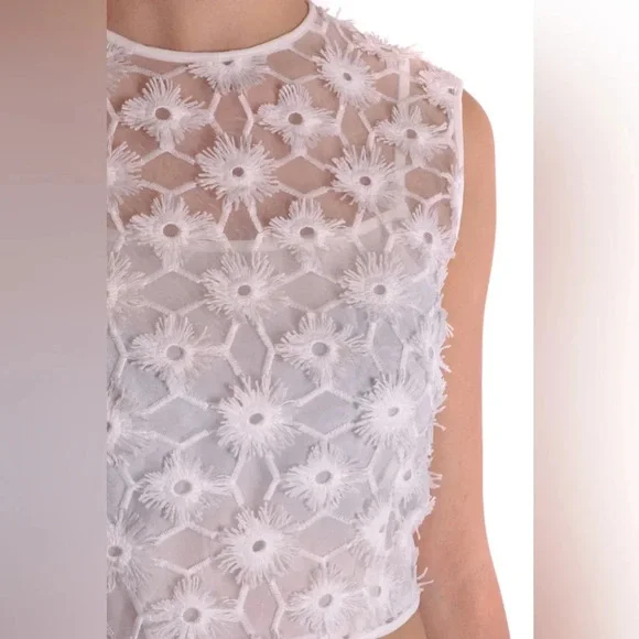 Pinko Lentina Lace Top Floral Embroidered Sheer White Crop Top - Picture 5 of 10